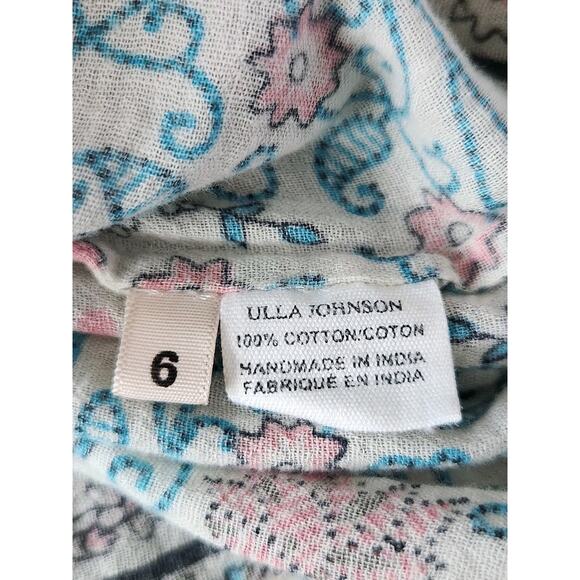 Ulla Johnson Rhia Blouse Floral Cotton Peasant Boho Tie Neck Top Size 6 - Picture 6 of 9